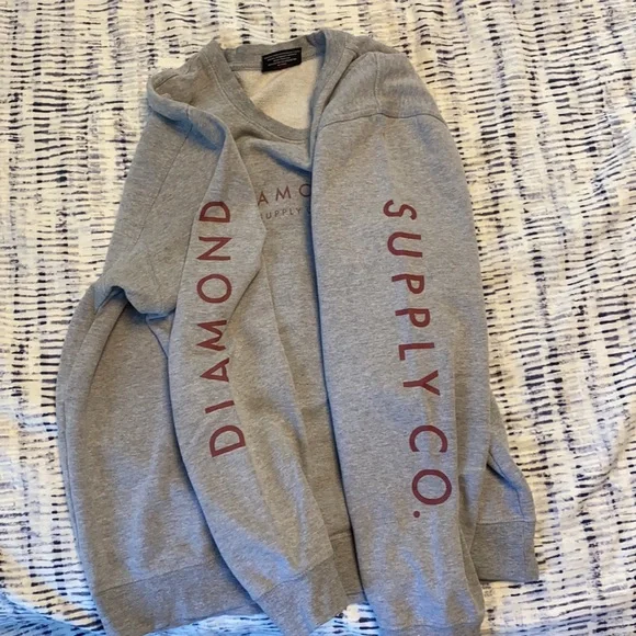 Diamond Supply Co. heather Grey crew neck with burgundy logo on chest and sleeve - Picture 2 of 2